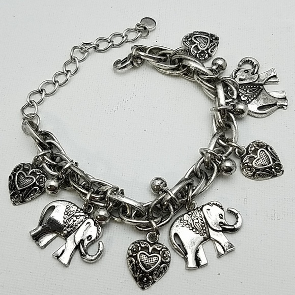 Felt's Fun Finds Jewelry - Elephants & Hearts Silver Tone 14" Link Bracelet